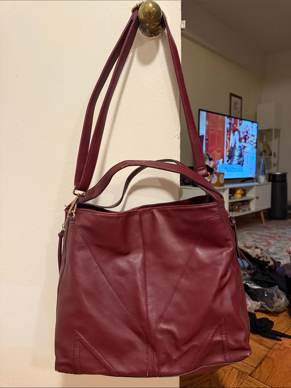 Street Level Burgundy Double-Strap Shoulder Bag